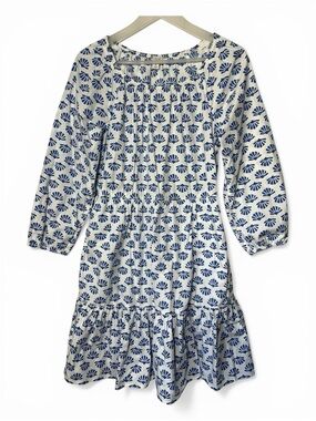 J. Crew White Cotton Mini Ruffle Dress with Blue Shell Print from 2023